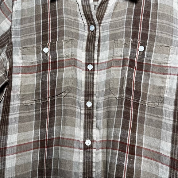 Lauren Ralph Lauren Men 100% Linen Button Down Shirt Small Brown Plaid Preppy - Picture 2 of 8